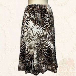 ‘Conrad C Collection’ Floral Animal Print Midi Skirt Womens S